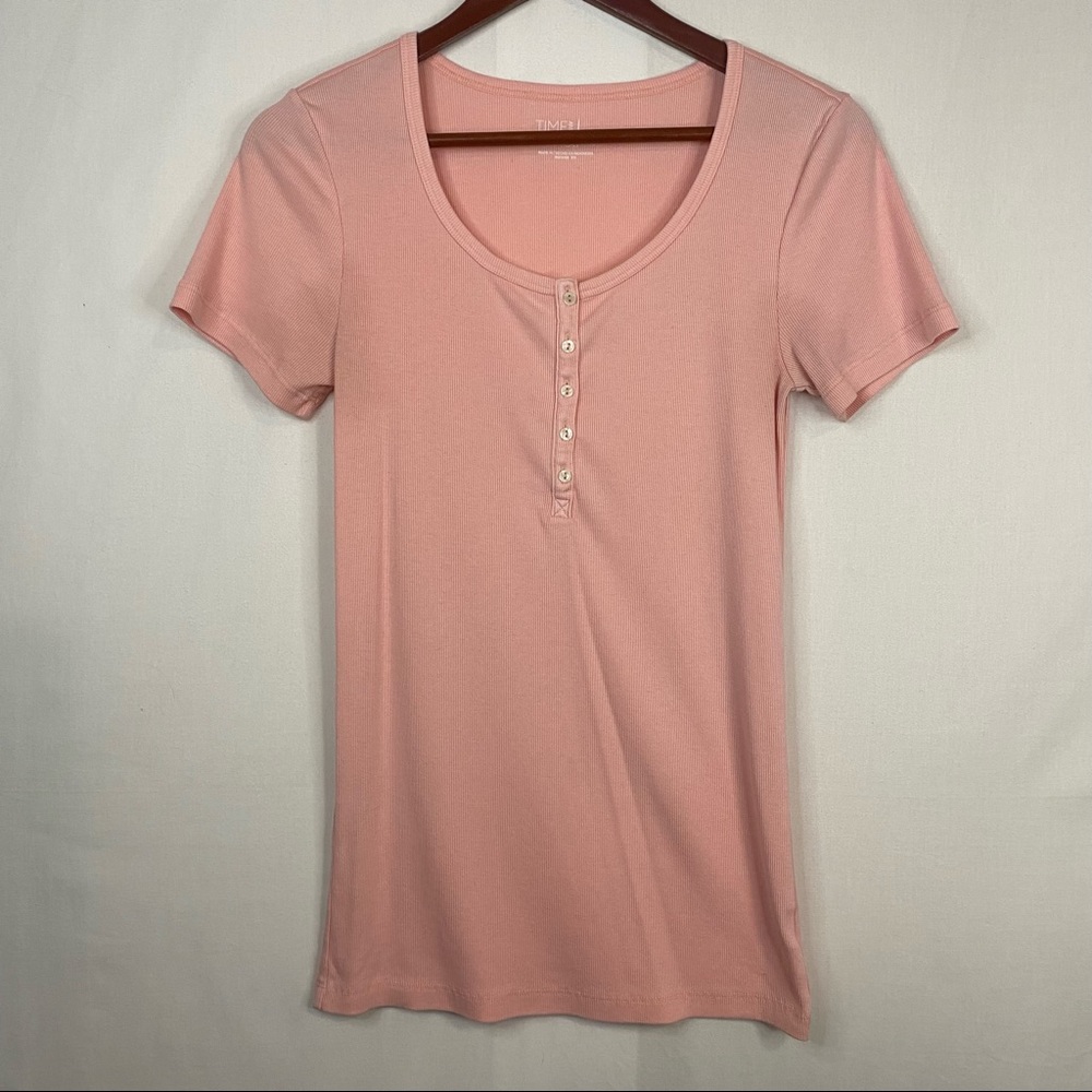 TIME AND TRU Partial Button Down Tee Light Pink Size Medium